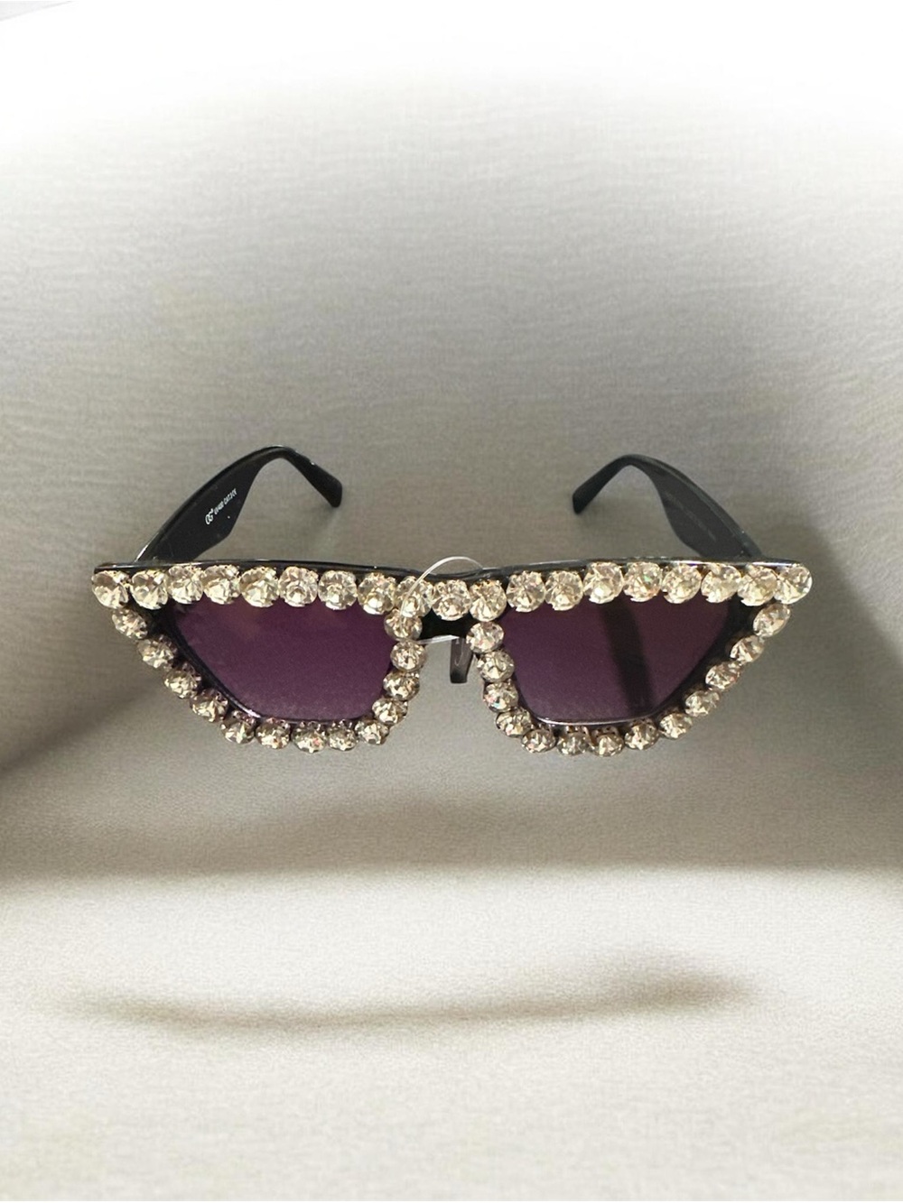 Rhinestone Embellished Cat Eye Sunglasses - Black with Purple Lenses
S47